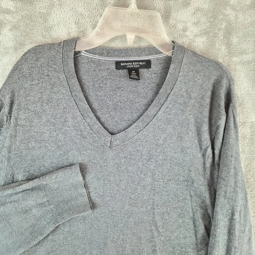 Banana Republic Mens Gray Silk Cashmere Cotton V Neck Luxury Blend Sweater M